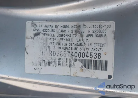 2004 Honda Cr-V Ex from USA, damaged, VIN JHLRD78874C004536